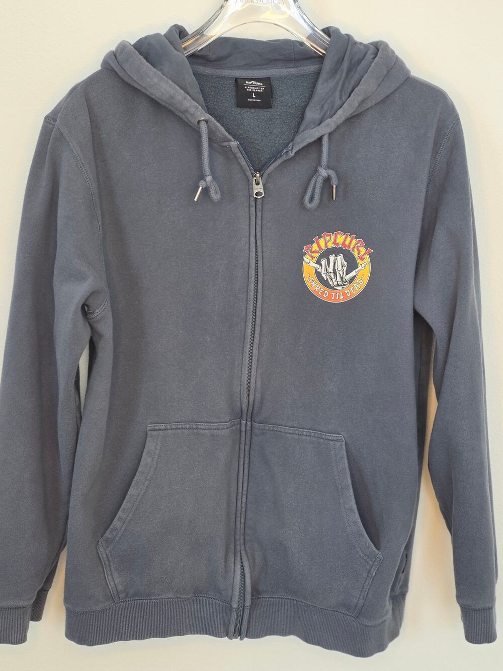 Rip Curl Shred Till Dead Zip Up Hoodie Men's L washed Navy